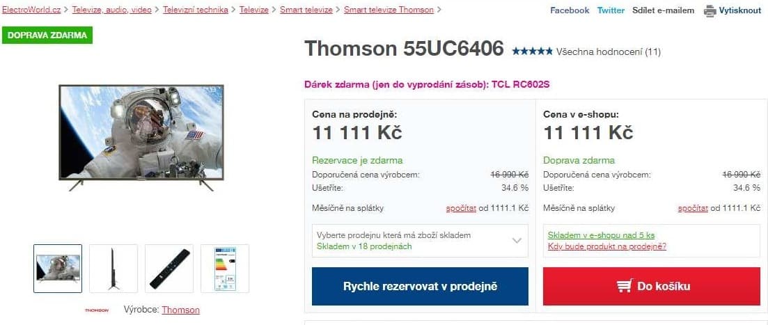 Ultra HD TV, Smart, HDR, 139 cm, Thomson