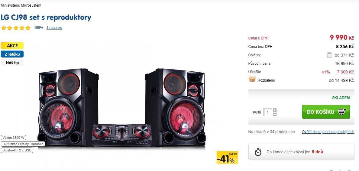 Audiosystém LG CJ98, 3500 W