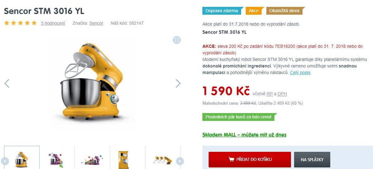 Kuchyňský robot Sencor, planetární, 4 litry