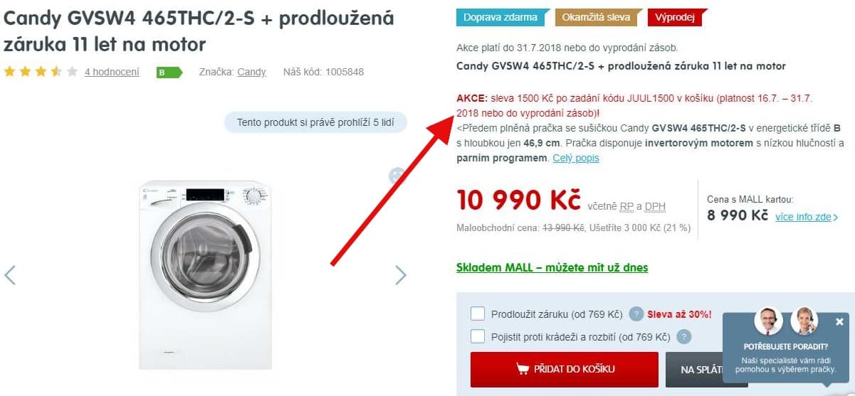 Pračka se sušičkou Candy, 6/5kg, pára, 1400 otáček