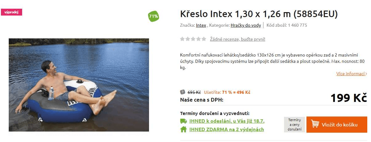 Nafukovací lehátko / sedátko Intex