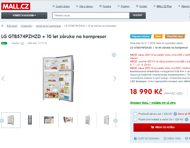 Kombinovaná chladnička LG, A++, 471 l