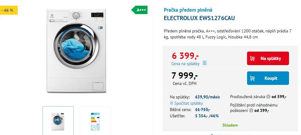 Pračka Electrolux, 7kg, 1200 ot., A+++
