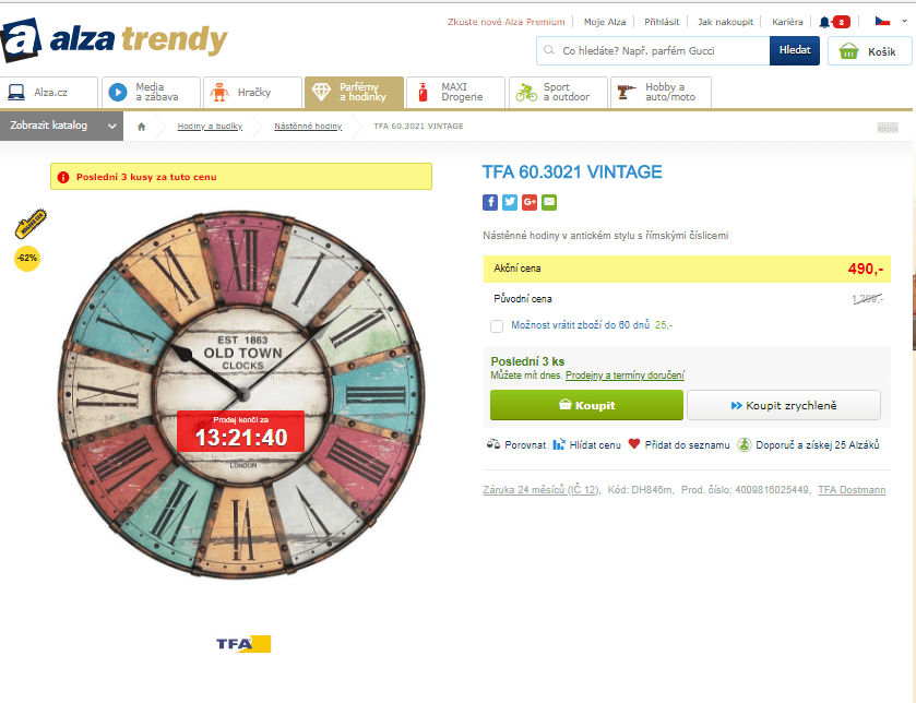 Velké nástěnné hodiny TFA, 60 cm