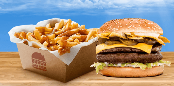 2 burgery podle výběru + velké hranolky