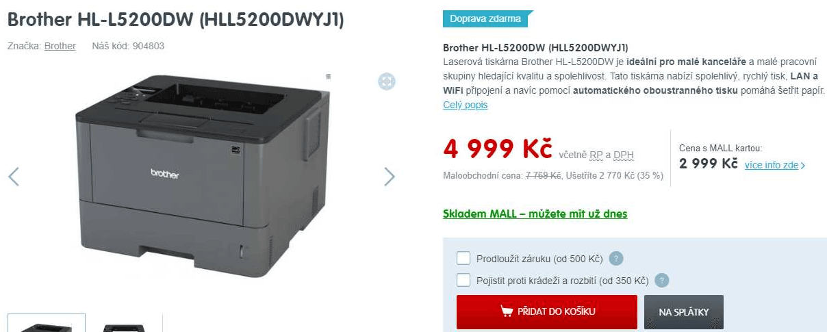 ČB, laserová tiskárna Brother, WIFI