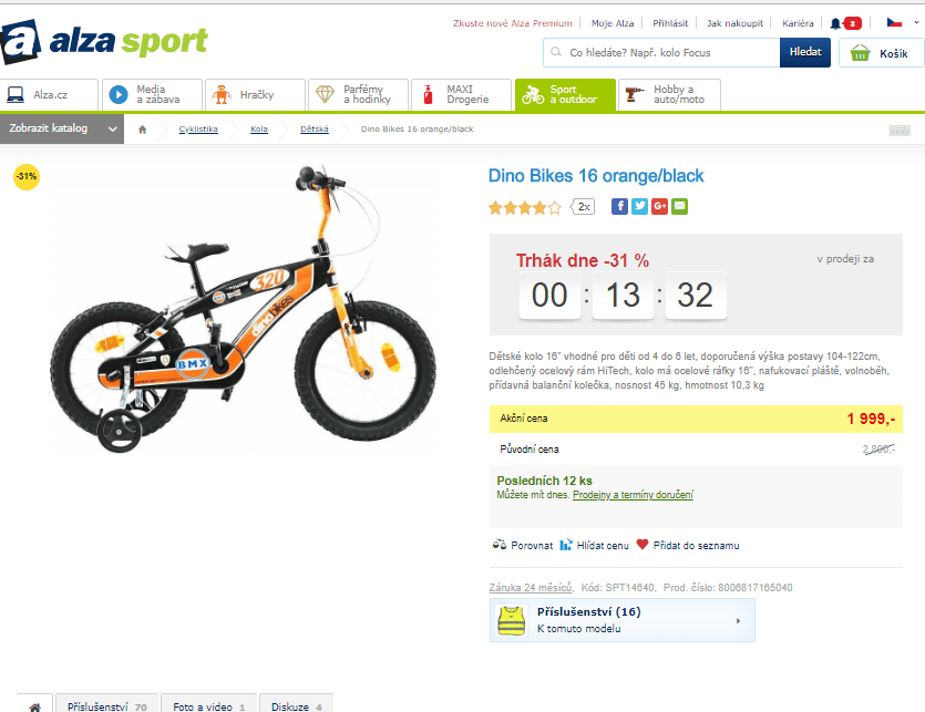 Dětské kolo Dino Bikes 16" (4-6 let)