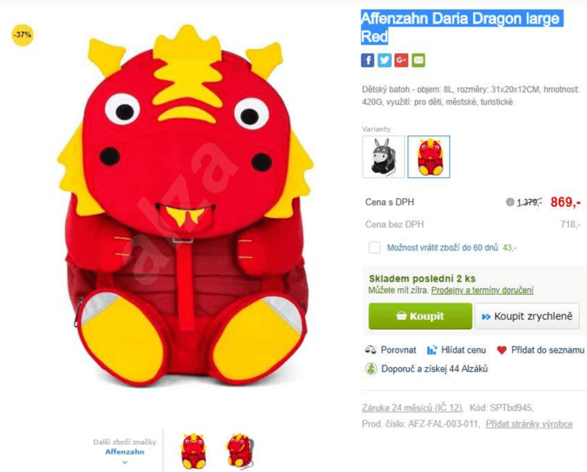 Dětský baťůžek Affenzahn - drak + osel