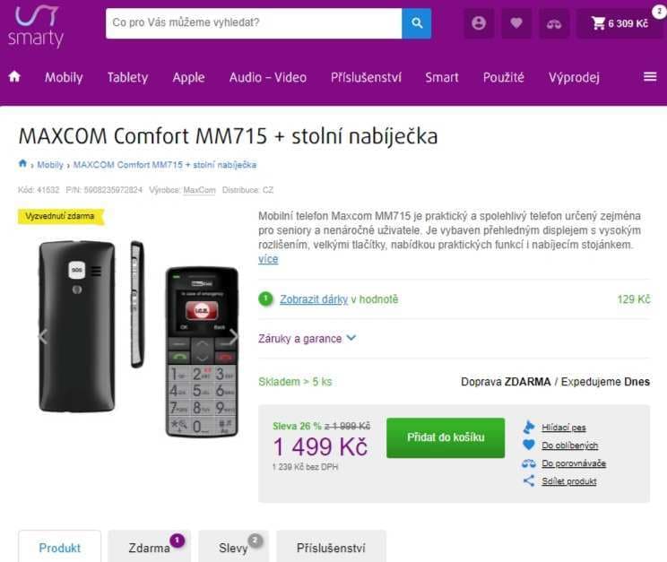 Mobil pro seniory Maxcom + náramkové SOS