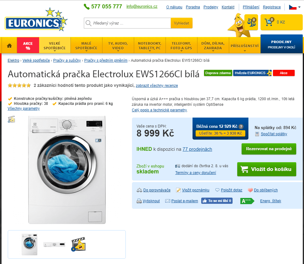 Electrolux, 6kg, 1200 ot., A+++, hloubka 38 cm