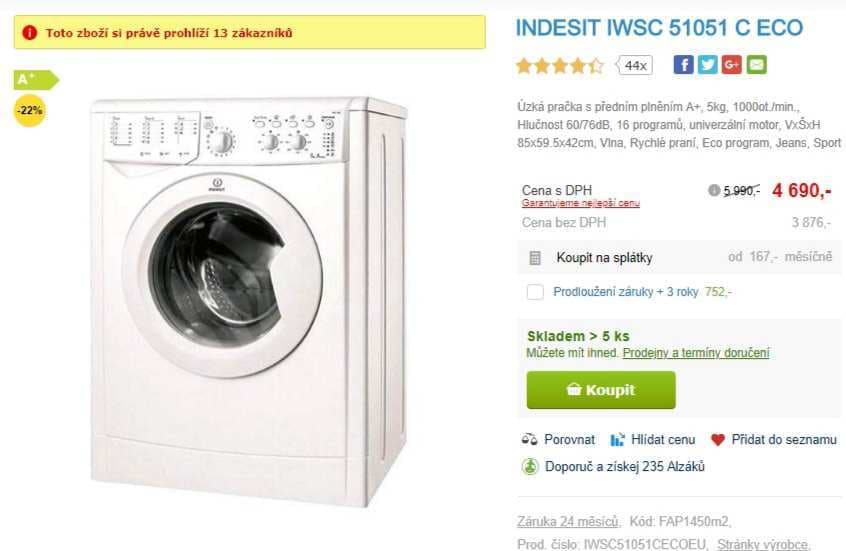 Indesit, 5 kg, 1000 ot., A+, úzká