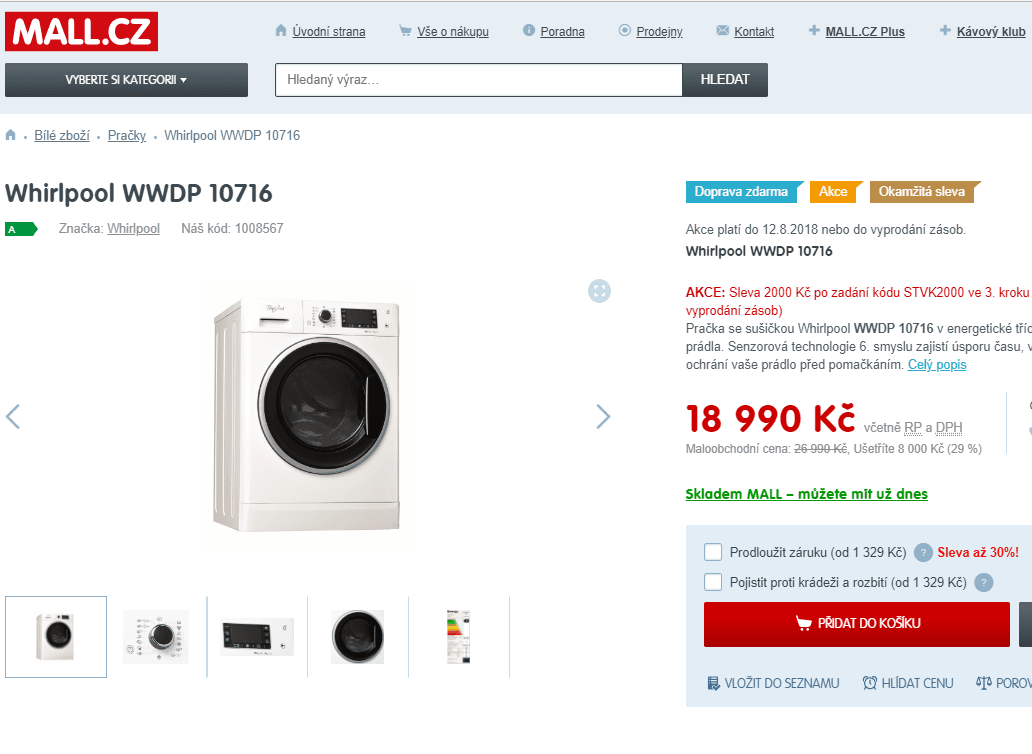 Pračka se sušičkou Whirlpool 10/7 kg