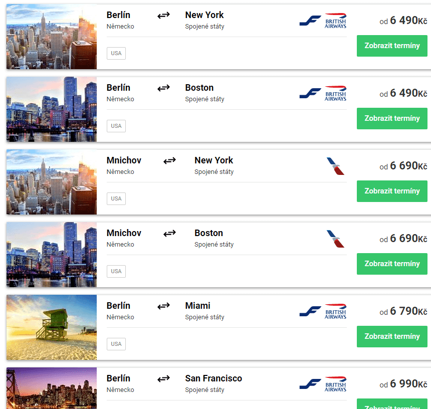 Letenky do USA - spousta destinací