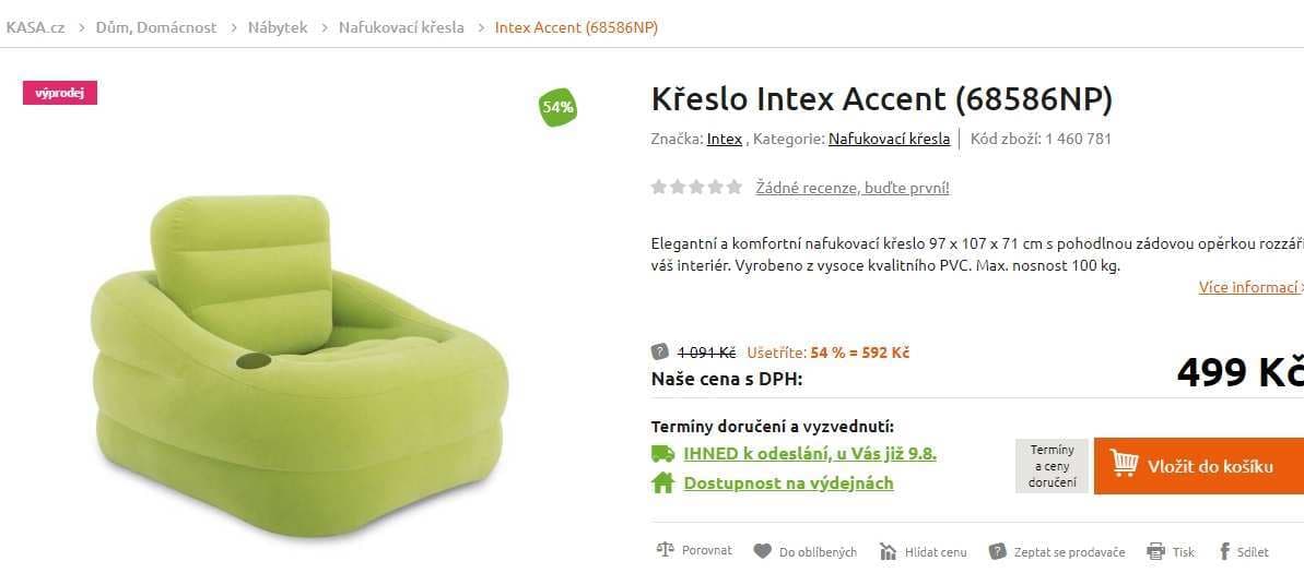 Nafukovací křeslo INTEX Accent Chair 