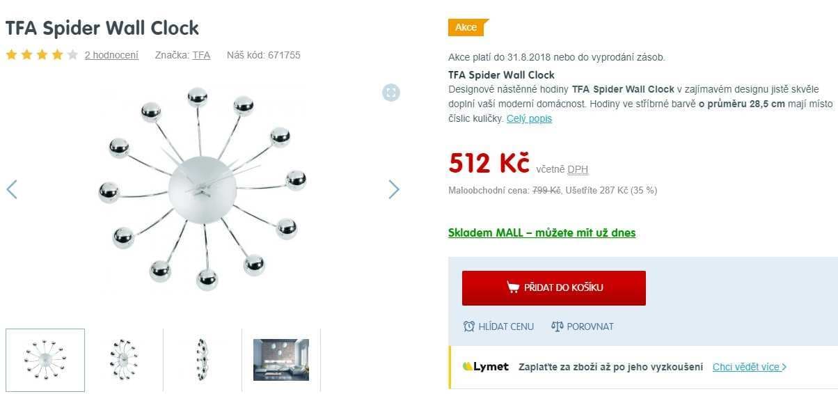 Designové nástěnné hodiny TFA Spider Wall Clock 