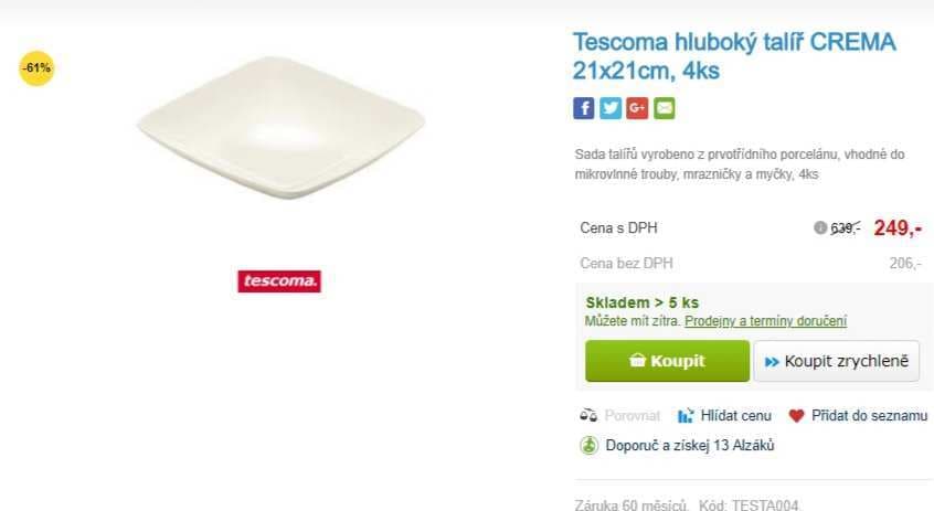 Sada 4 hlubokých talířů Tescoma CREMA 21x21cm 