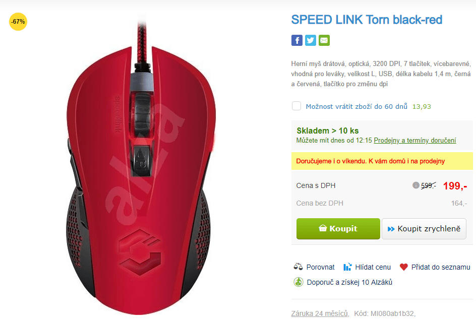 Herní myš SPEED LINK Torn black-red