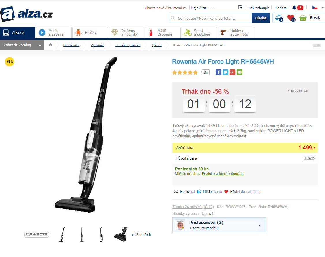 Tyčový aku vysavač Rowenta Air Force Light