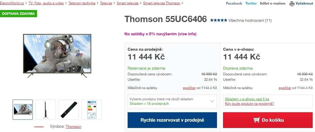 Ultra HD TV, Smart, HDR, 139 cm, Thomson
