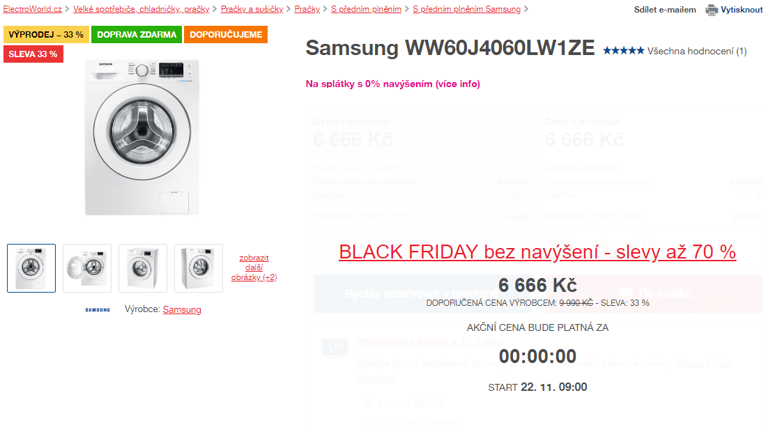 Pračka Samsung, 6kg, 1000 ot., A+++, smart