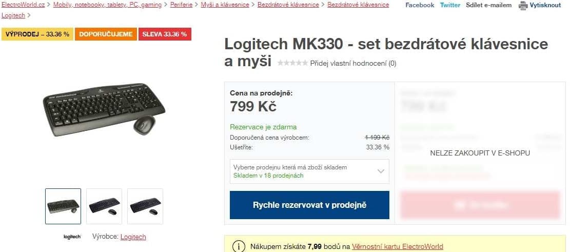 Bezdrátová sada klávesnice, myš - Logitech