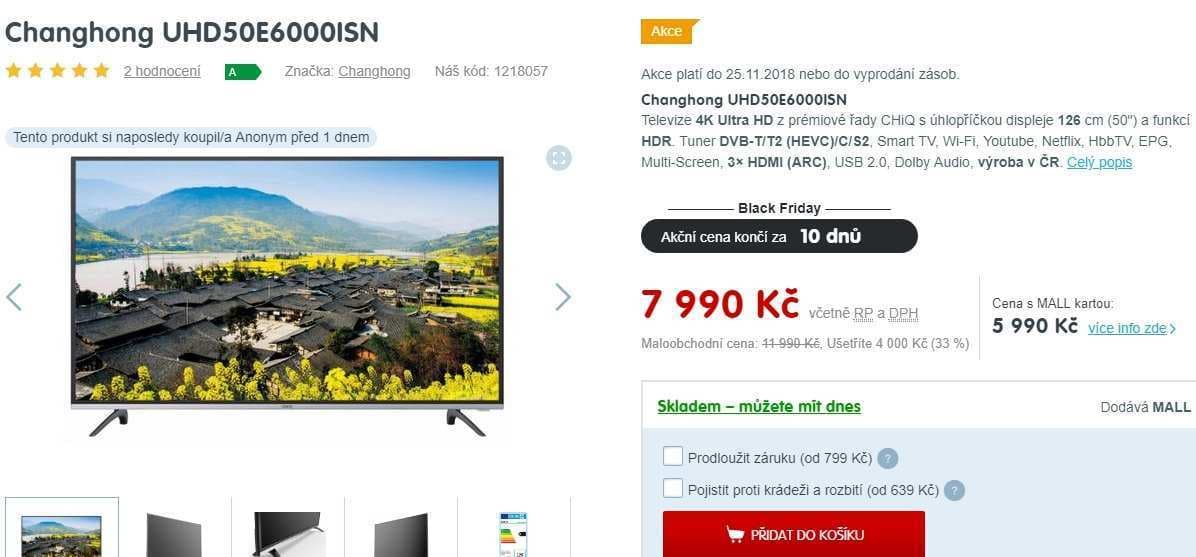 Ultra HD TV, HDR, Smart, 126cm, Changhong