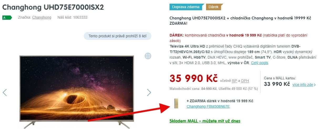 Ultra HD TV, HDR, Smart, 189cm, Changhong