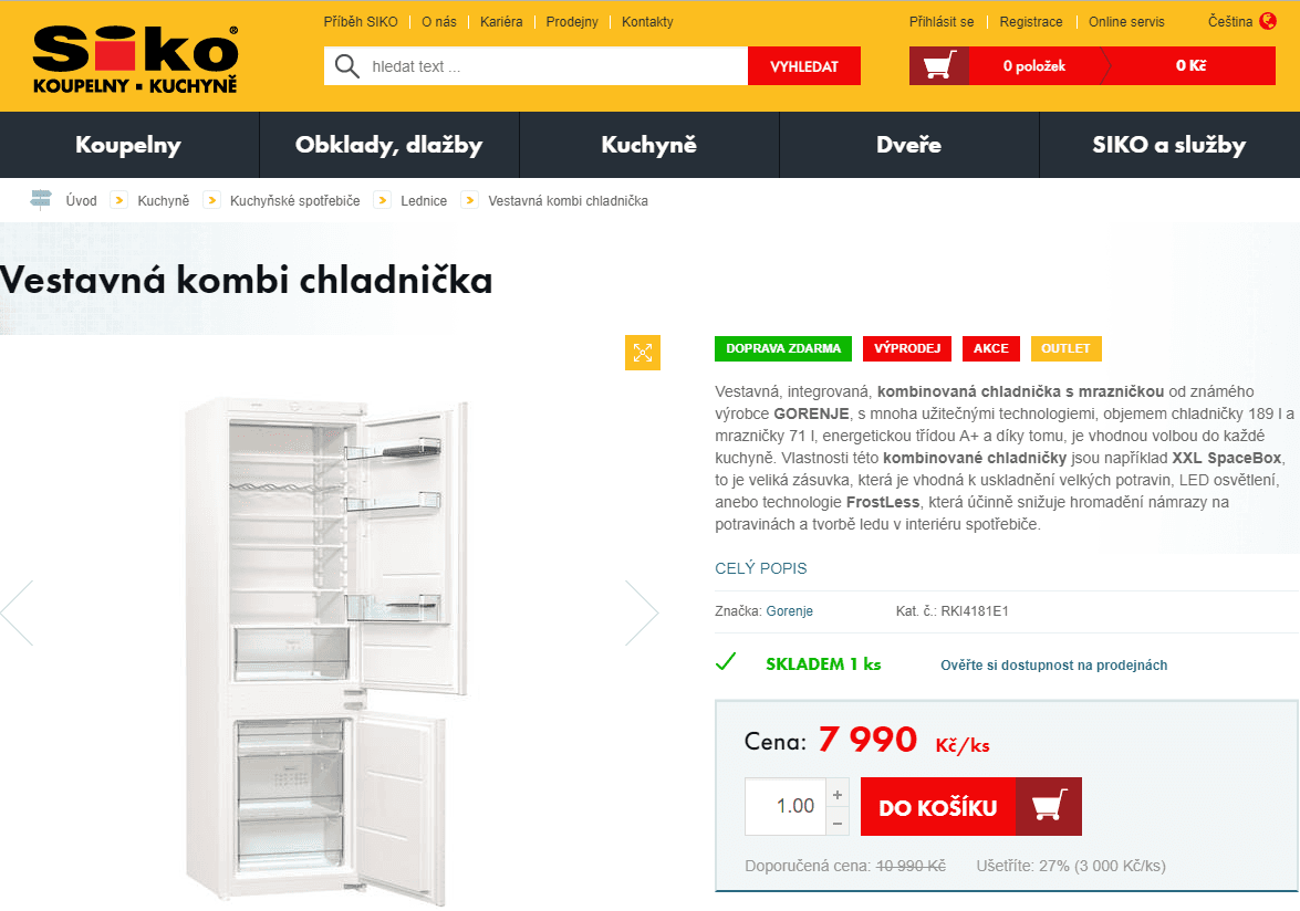 Vestavená kombi chladnička Gorenje