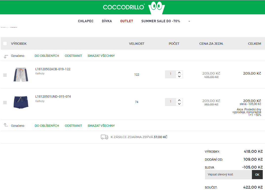 Coccodrillo - 1+1 - sleva 50% na výprodej