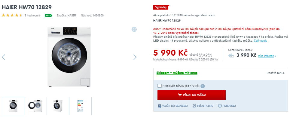 Pračka Haier, 7kg, 1200 ot., A+++