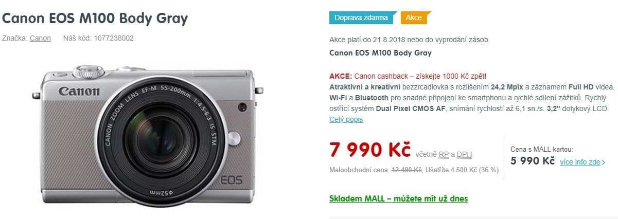 Canon EOS M100, 24MPx, Wifi, BT, NFC