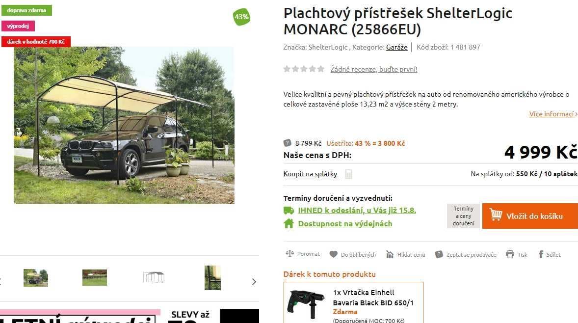 Přístřešek na auto, 5x3 metry