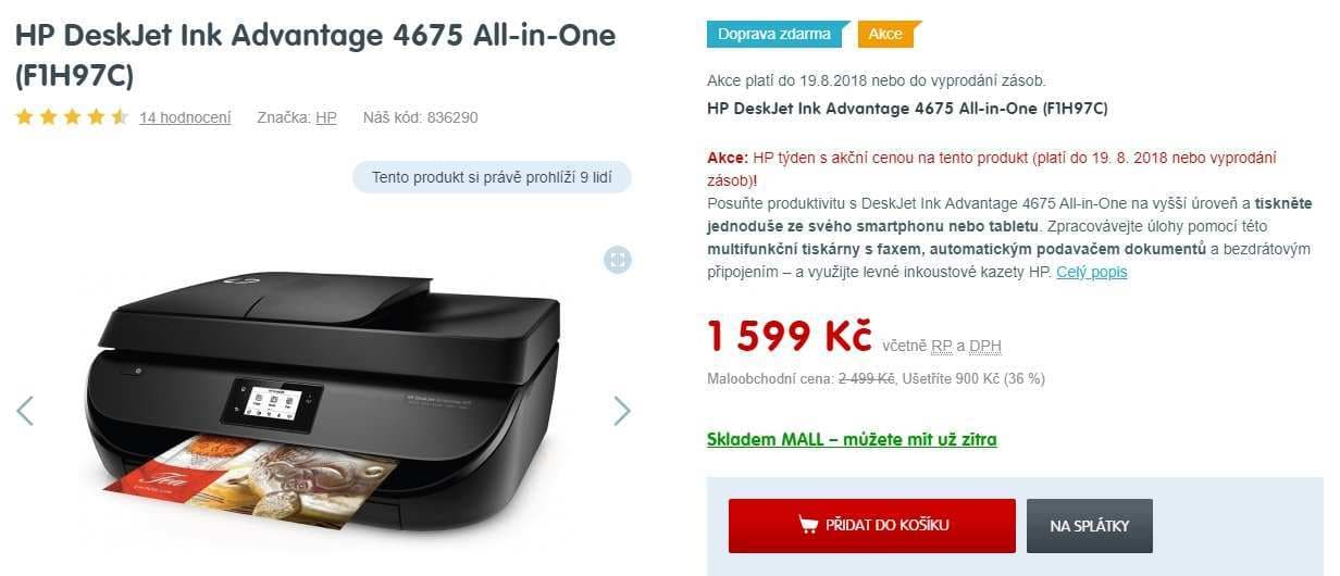 Barevná ink. multifunkce HP, Wifi
