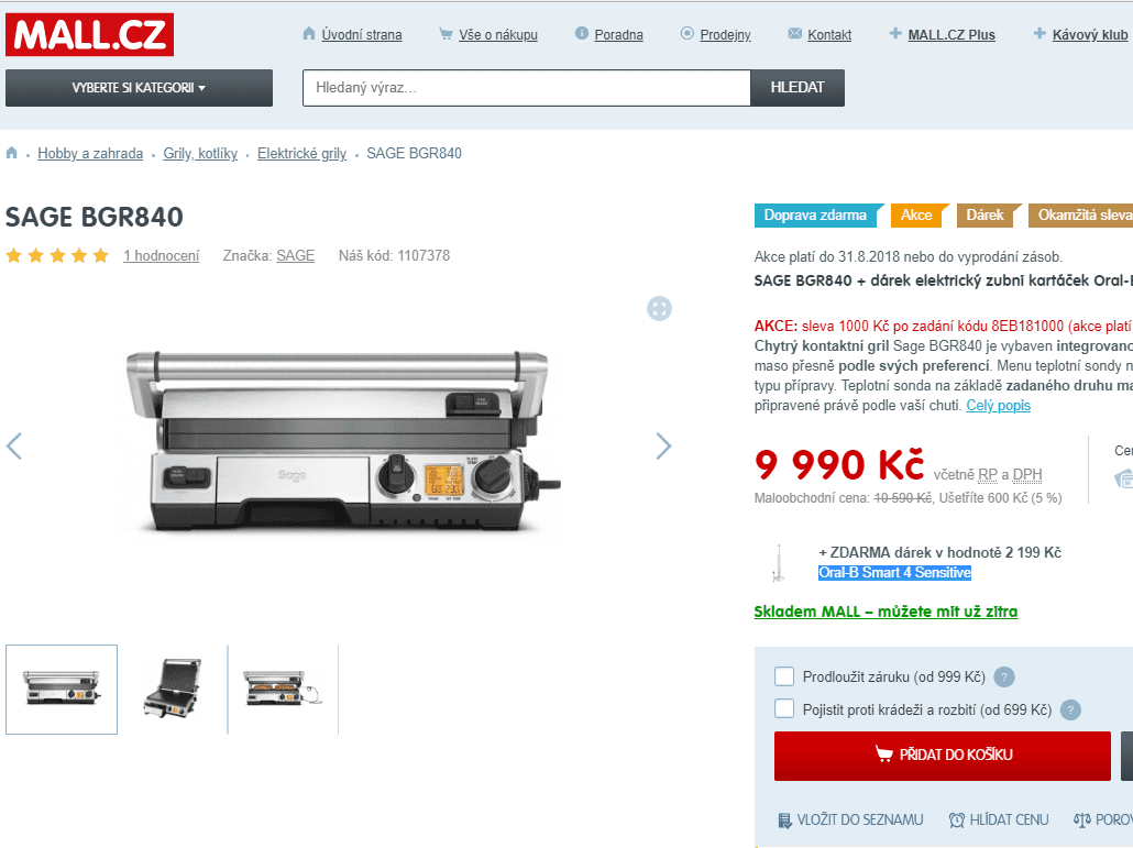 Chytrý kontaktní gril Sage BGR840