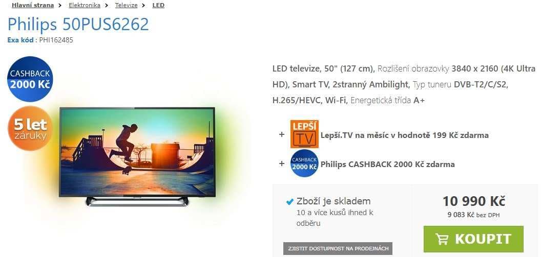 Ultra HD TV, HDR, Smart, 126 cm, Philips