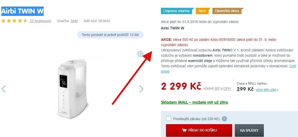 Ultrazvukový zvlhčovač vzduchu s ionizací Airbi Tw