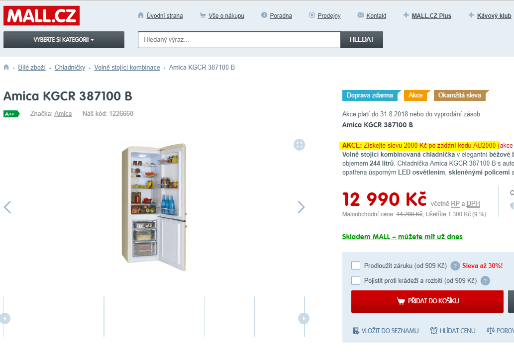 Kombinovaná chladnička Amica, A++, béžová