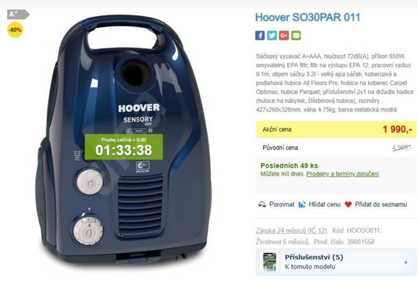 Vysavač Hoover, A+, pro alergiky