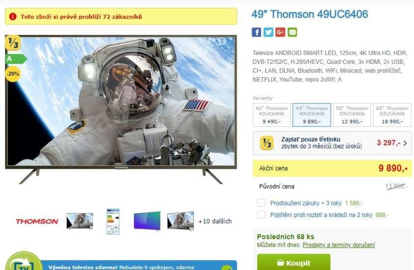 Ultra HD TV, HDR, Smart, 124cm, Thomson