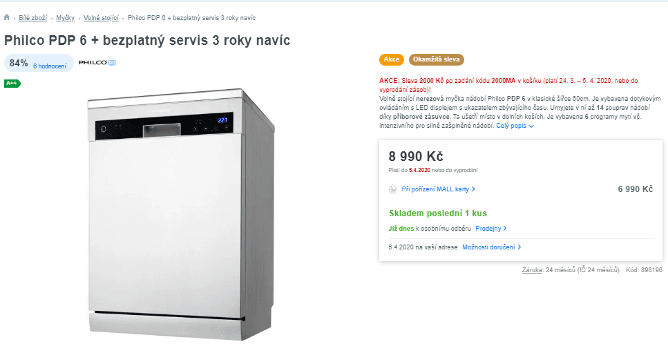 Nerez myčka nádobí Philco, A++, 14 sad