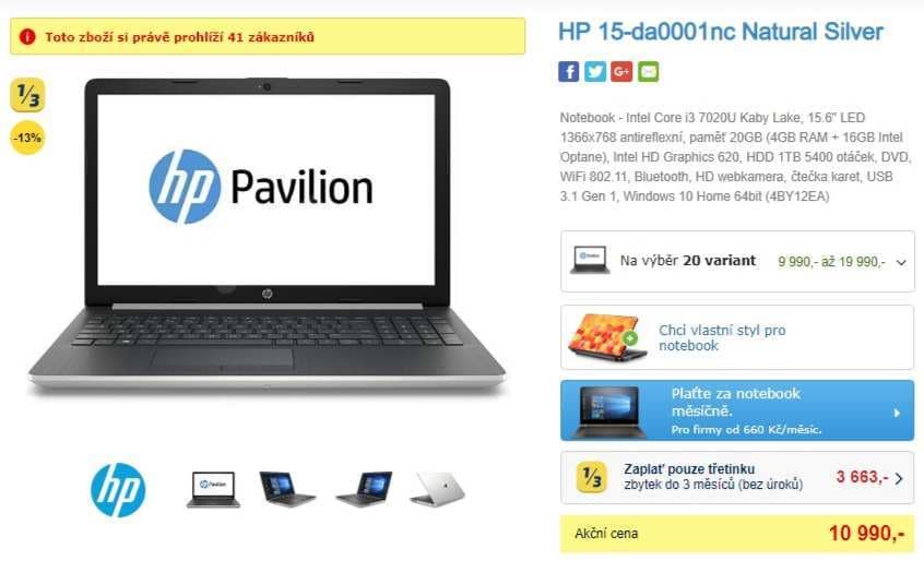 HP, i3 2,3 GHz, 4GB RAM + 16GB, 15,6"