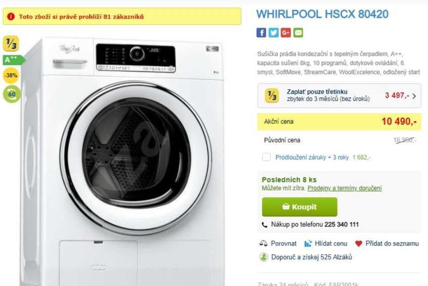 Sušička prádla Whirlpool, 7kg, A+