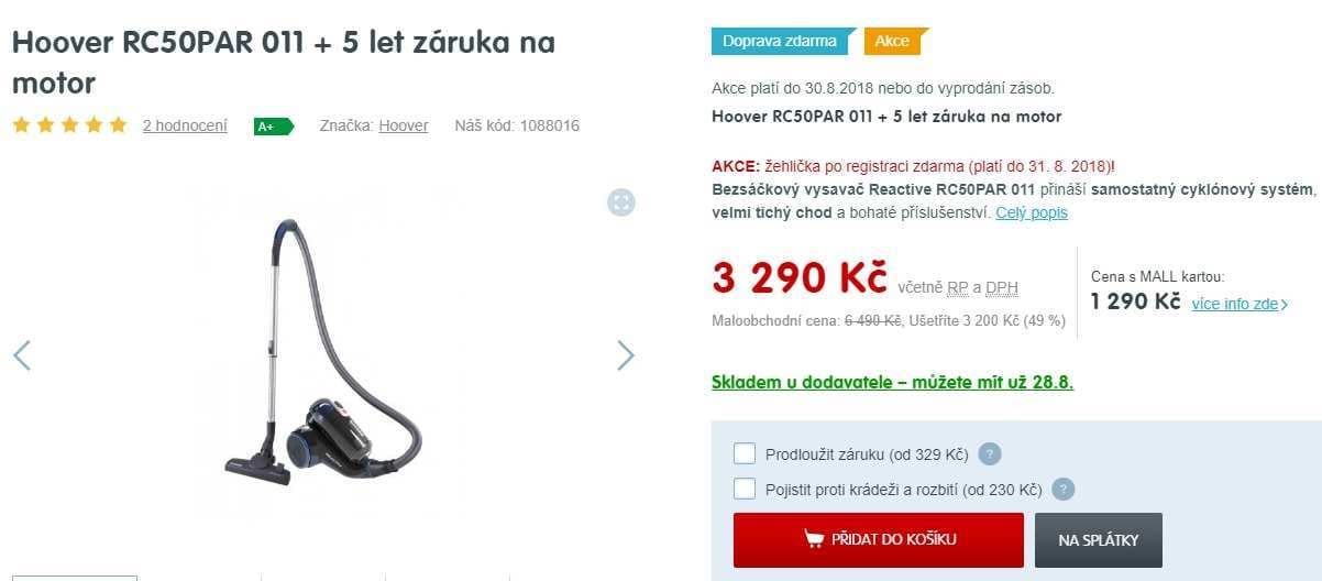 Bezsáčkový cyklonový vysavač Hoover Reactive