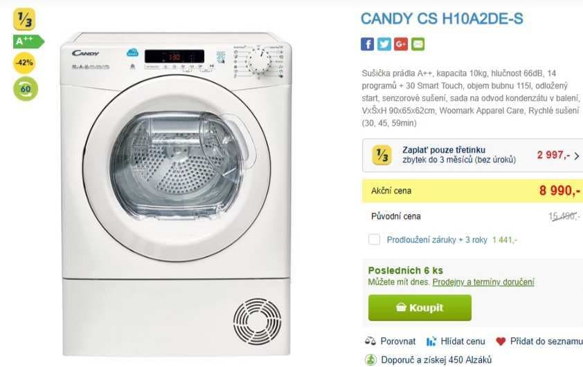Sušička prádla Candy, 10 kg, A++, NFC