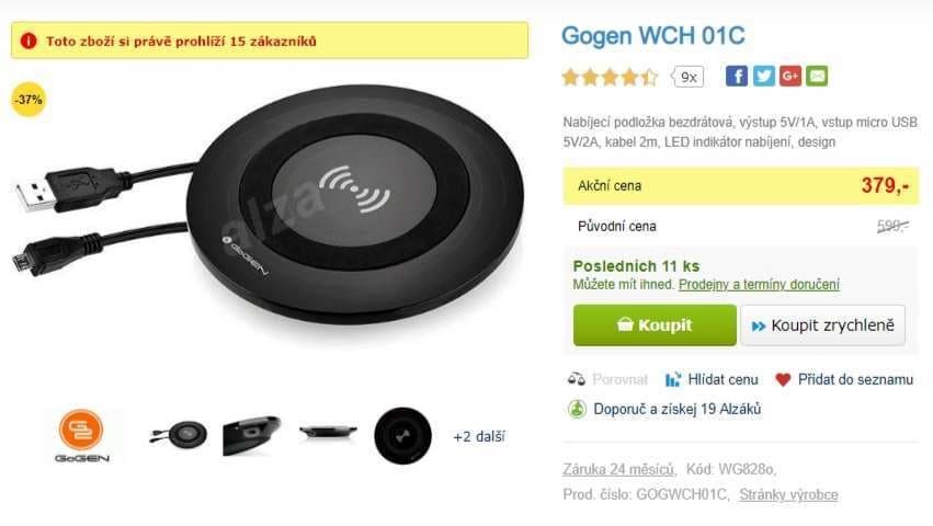 Bezdrátová nabíječka Gogen, Qi