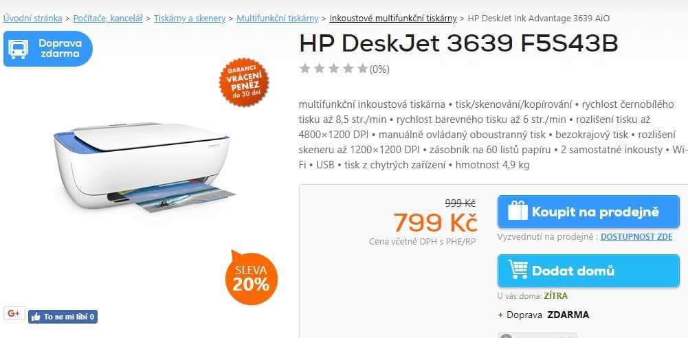 Multifunkční tiskárna, barva, Wifi, HP