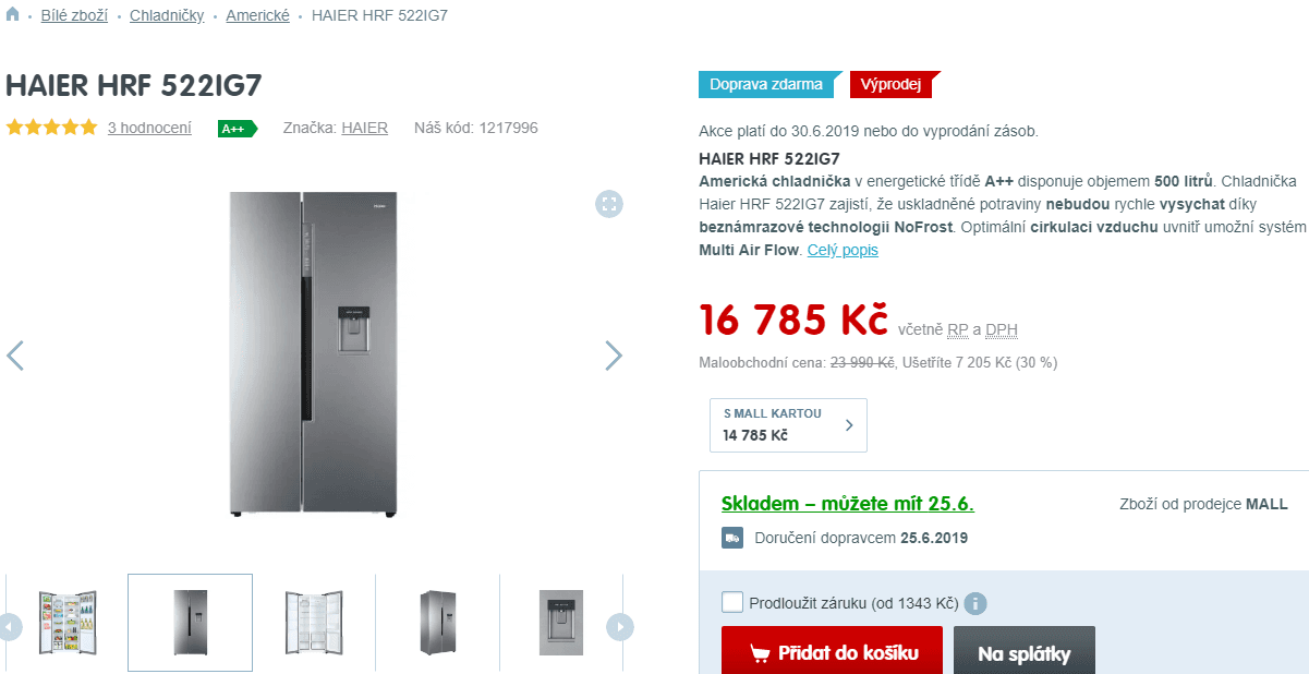 Americká lednice Haier, led, A+, no frost