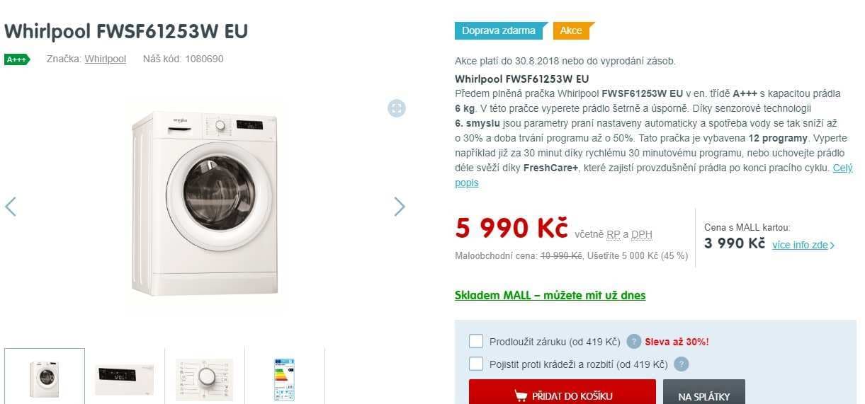 Whirlpool, 6kg, 1200 ot., PÁRA, A+++
