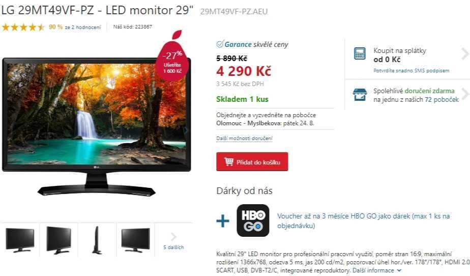 PC monitor LG, TV tuner, 29", repro