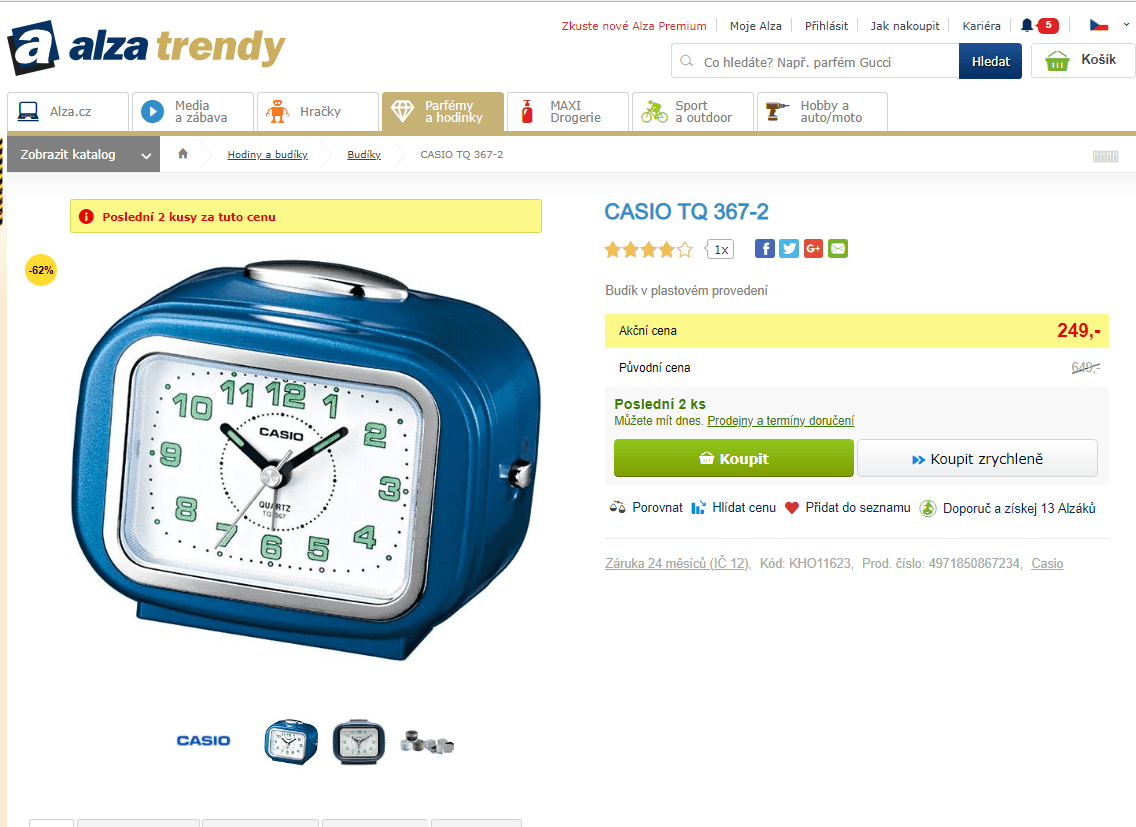 Budík CASIO TQ 367-2